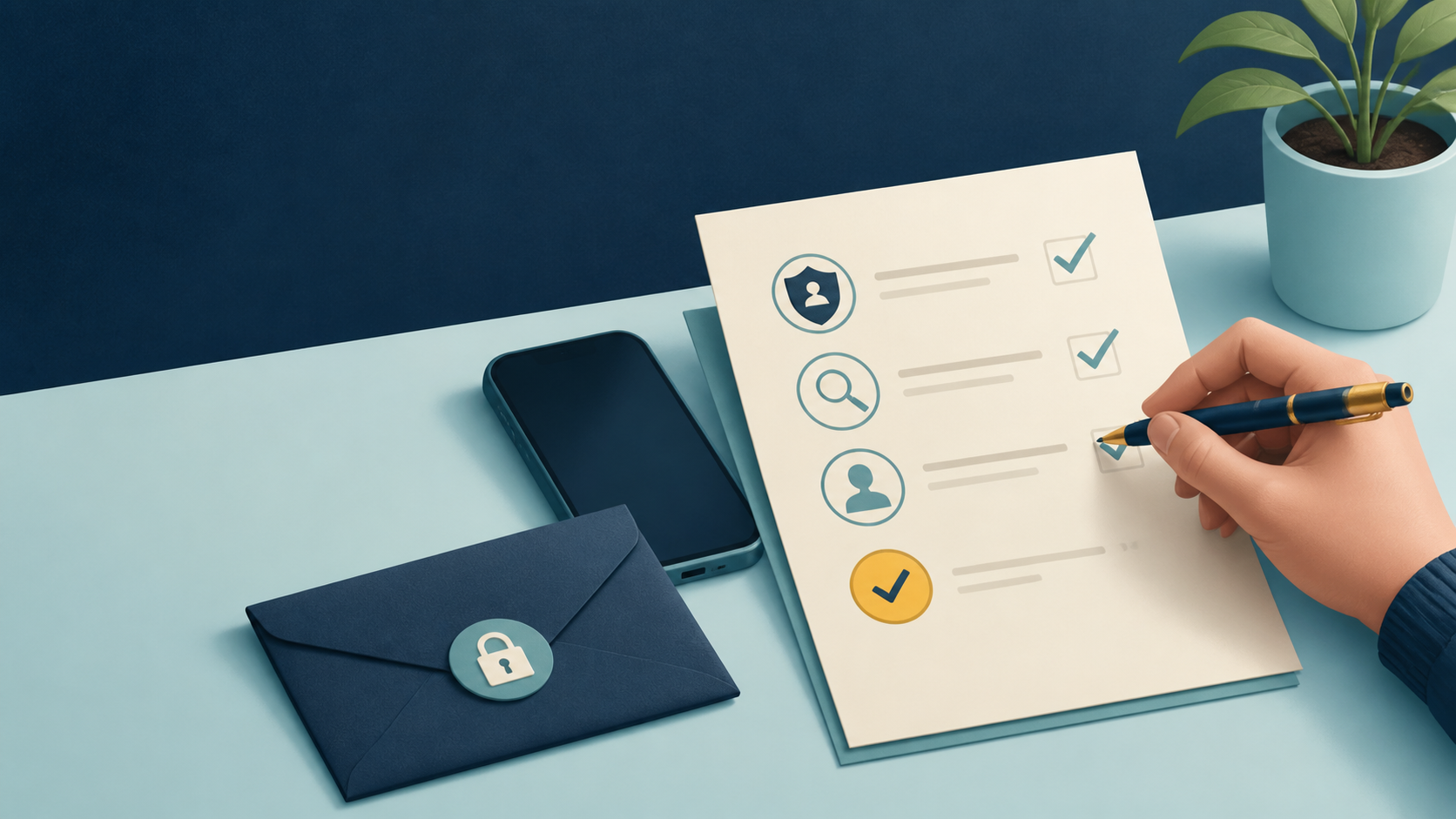Illustration of a checklist for survey privacy and payout checks